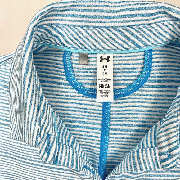 Under Armour Sleeveless Golf Polo Cherokee Valley Logo Turquoise Stripe Sz Small - Picture 3 of 4